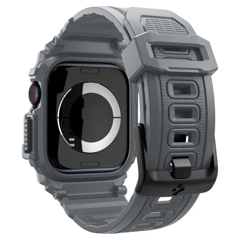 Spigen Rugged Armor Pro – dirželis su dėklu, skirtas „Apple Watch 10“ 46 mm (tamsiai pilka)