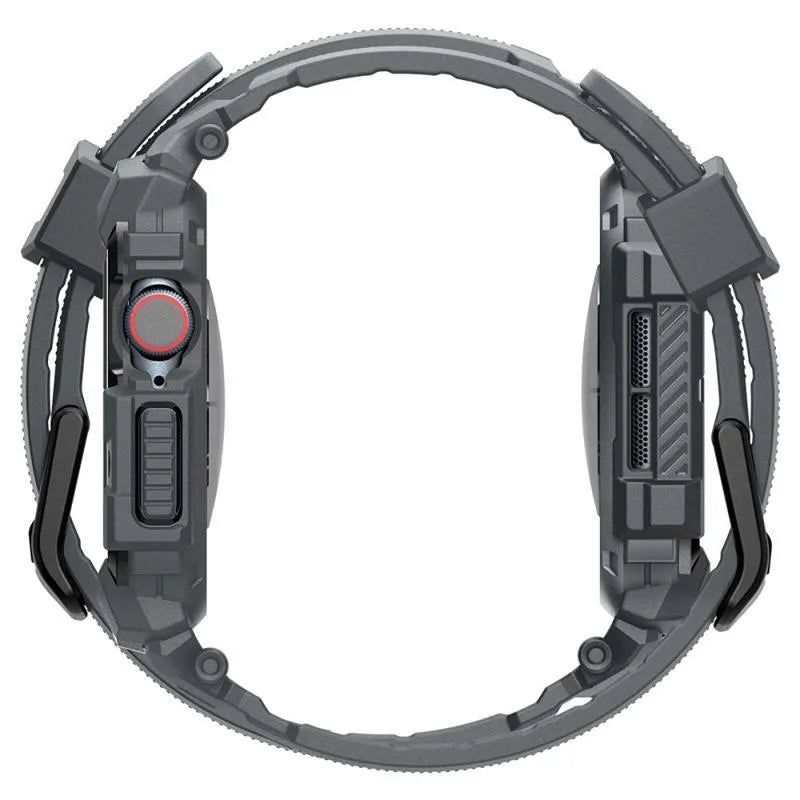 Spigen Rugged Armor Pro – dirželis su dėklu, skirtas „Apple Watch 10“ 46 mm (tamsiai pilka)