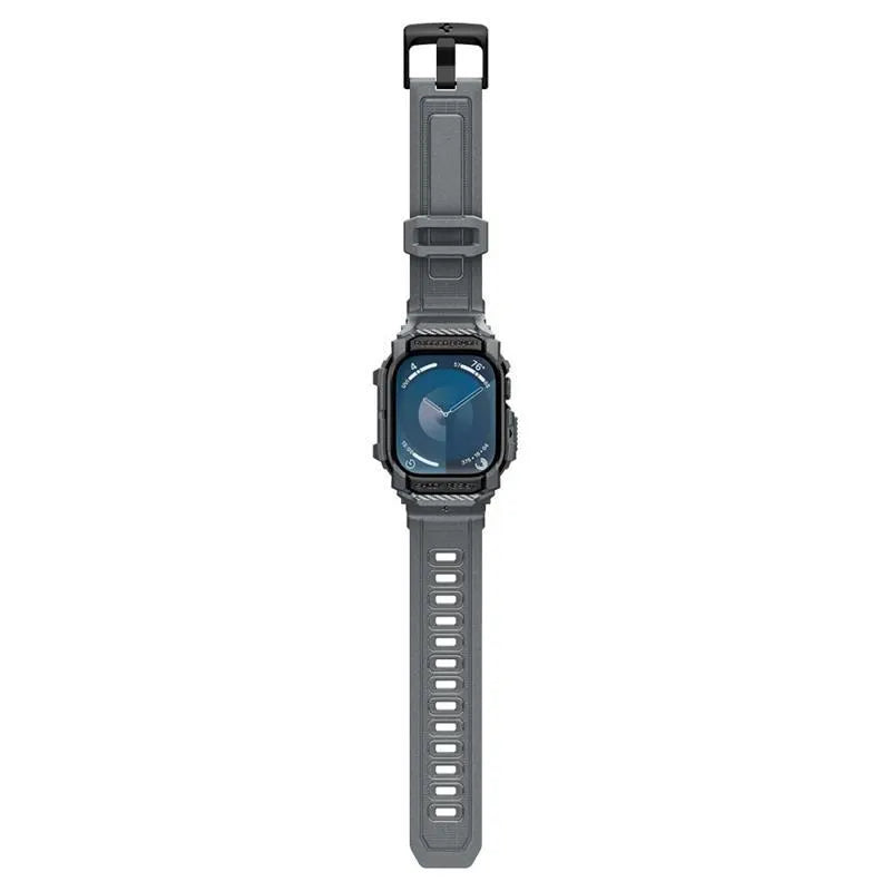 Spigen Rugged Armor Pro – dirželis su dėklu, skirtas „Apple Watch 10“ 46 mm (tamsiai pilka)