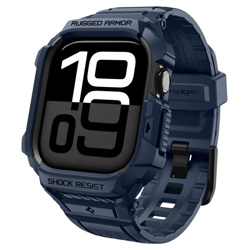 Spigen Rugged Armor Pro V2 – Apyrankė su dėklu, skirta Apple Watch 10/11 42mm (Tamsiai mėlyna)