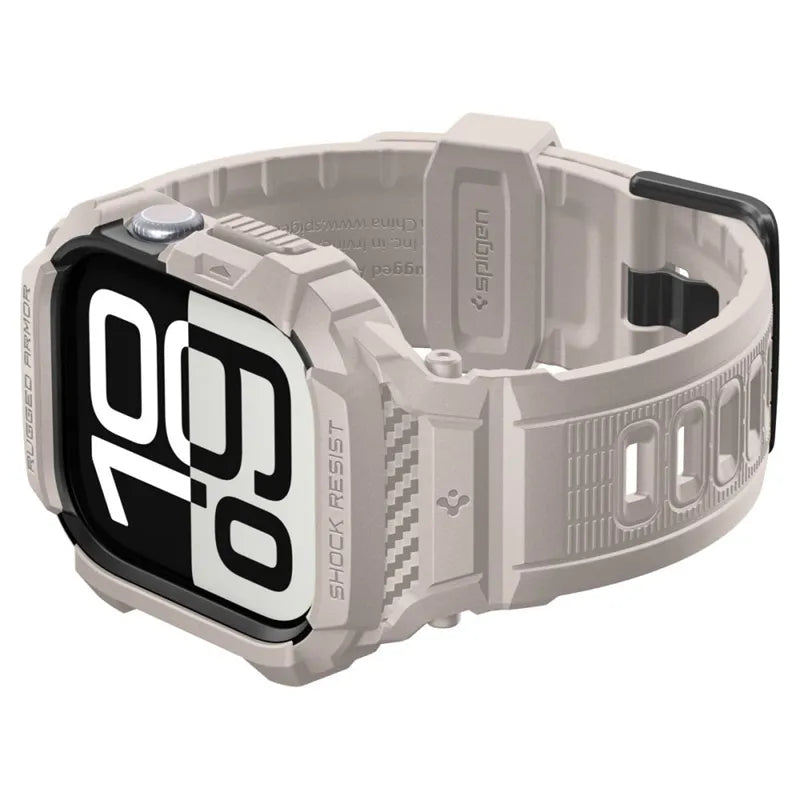 Spigen Rugged Armor Pro V2 – Dirželis su dėklu Apple Watch 10/11 42mm (Smėlio spalvos)