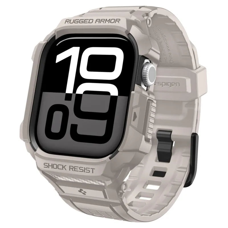Spigen Rugged Armor Pro V2 – Dirželis su dėklu Apple Watch 10/11 42mm (Smėlio spalvos)
