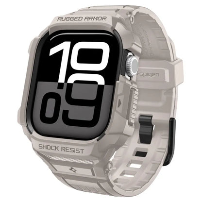Spigen Rugged Armor Pro V2 – Dirželis su dėklu Apple Watch 10/11 42mm (Smėlio spalvos)