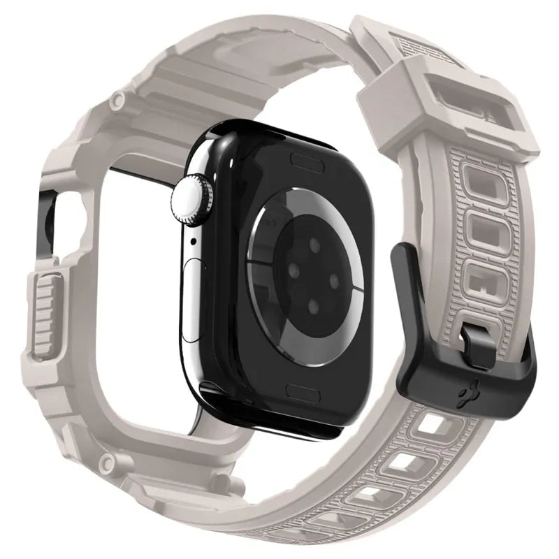 Spigen Rugged Armor Pro V2 – Dirželis su dėklu Apple Watch 10/11 42mm (Smėlio spalvos)