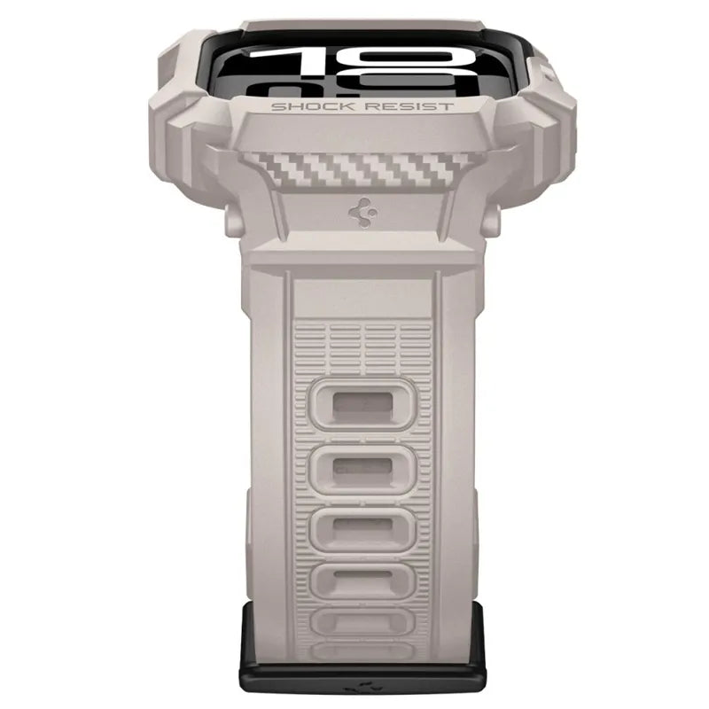 Spigen Rugged Armor Pro V2 – Dirželis su dėklu Apple Watch 10/11 42mm (Smėlio spalvos)