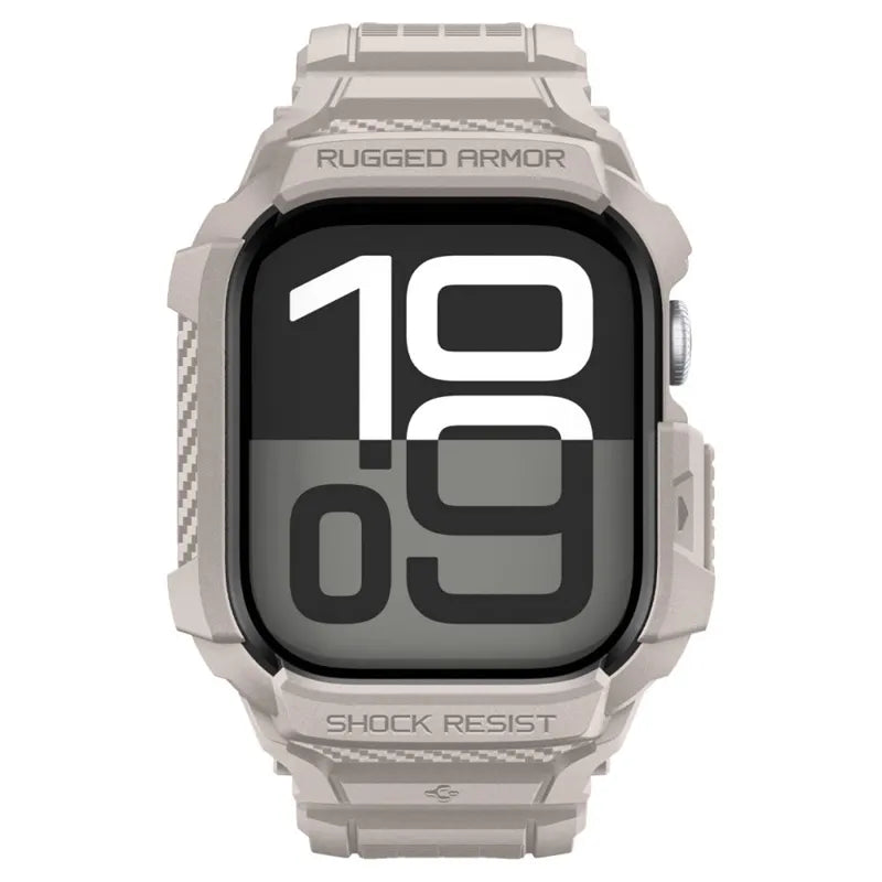 Spigen Rugged Armor Pro V2 – Dirželis su dėklu Apple Watch 10/11 42mm (Smėlio spalvos)