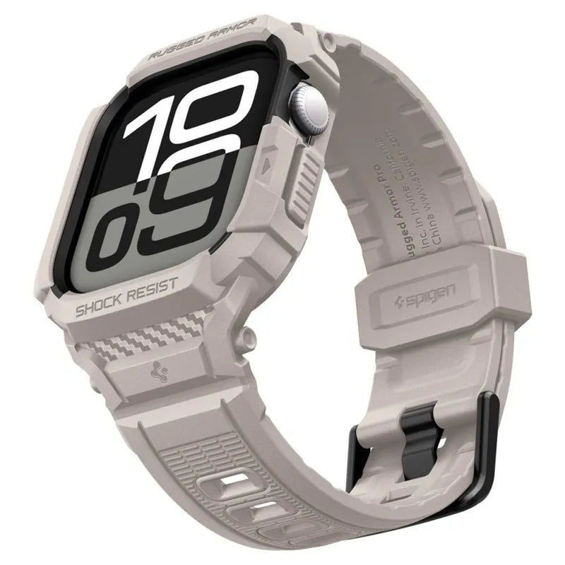 Spigen Rugged Armor Pro V2 – Dirželis su dėklu Apple Watch 10/11 42mm (Smėlio spalvos)