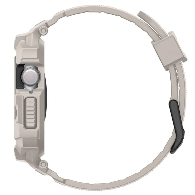 Spigen Rugged Armor Pro V2 – Dirželis su dėklu Apple Watch 10/11 42mm (Smėlio spalvos)