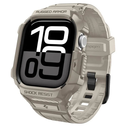 Spigen Rugged Armor Pro V2 – Dirželis su dėklu Apple Watch 10/11 46mm (Smėlio spalvos)