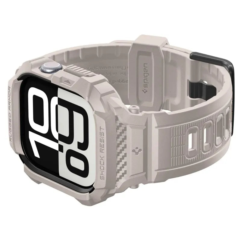 Spigen Rugged Armor Pro V2 – Dirželis su dėklu Apple Watch 10/11 46mm (Smėlio spalvos)