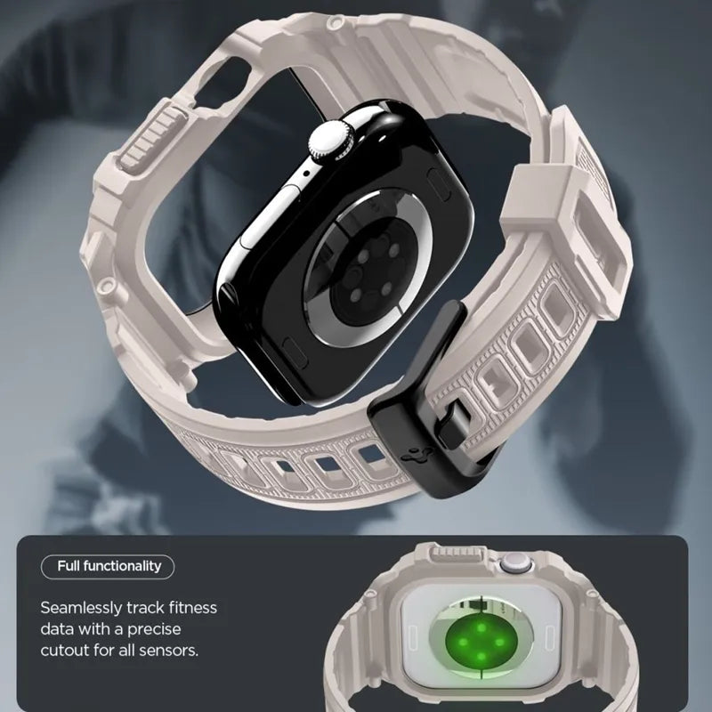 Spigen Rugged Armor Pro V2 – Dirželis su dėklu Apple Watch 10/11 46mm (Smėlio spalvos)
