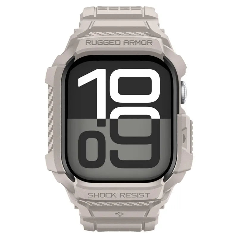 Spigen Rugged Armor Pro V2 – Dirželis su dėklu Apple Watch 10/11 46mm (Smėlio spalvos)