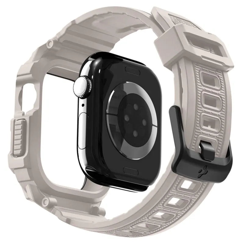Spigen Rugged Armor Pro V2 – Dirželis su dėklu Apple Watch 10/11 46mm (Smėlio spalvos)
