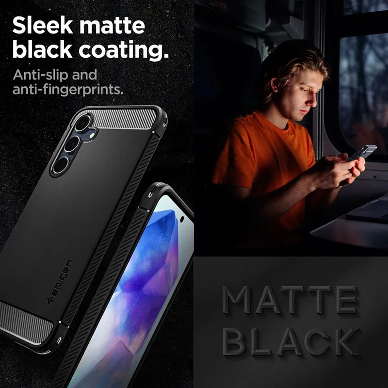 "Spigen Rugged Armor" - "Samsung Galaxy A55 5G" dėklas (matinės juodos spalvos)