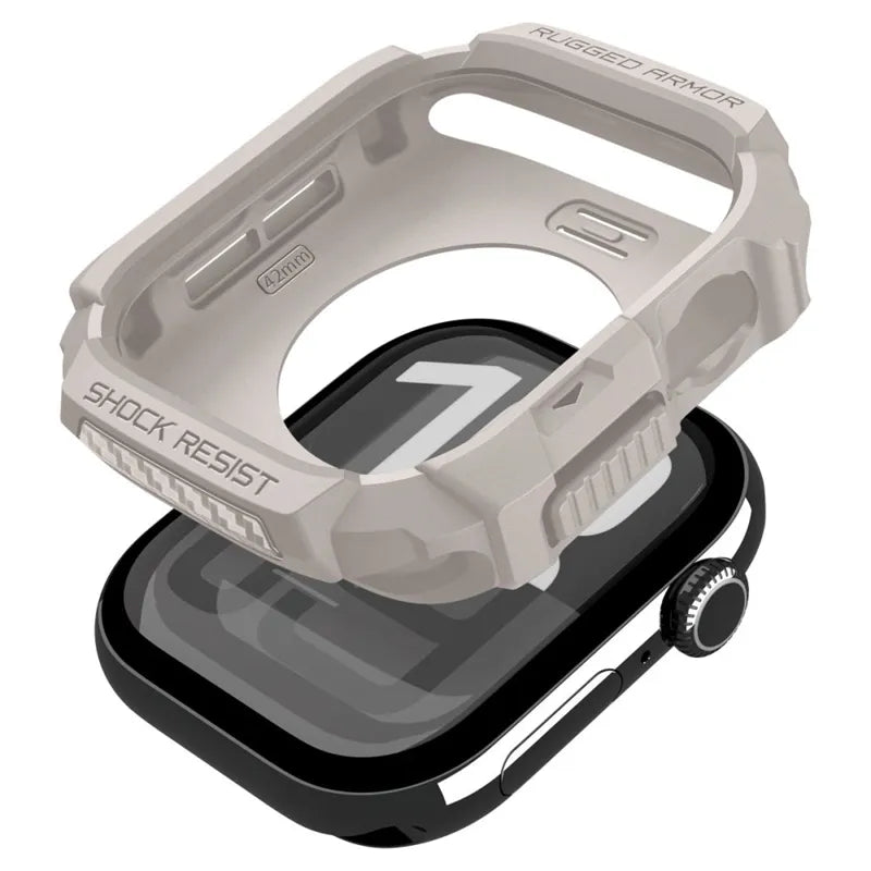 Spigen Rugged Armor V2 – dėklas Apple Watch 10/11 42 mm (dykumos smėlio)