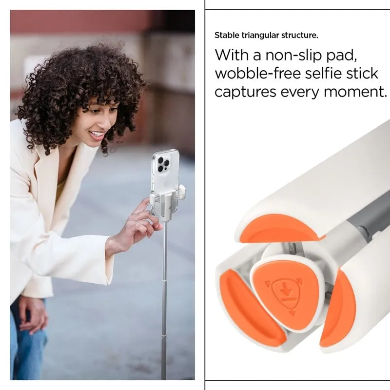 Spigen S541W "Bluetooth" asmenukių lazdelė su trikoju – išmaniojo telefono trikojis / asmenukių lazdelės laikiklis (smėlio spalvos)