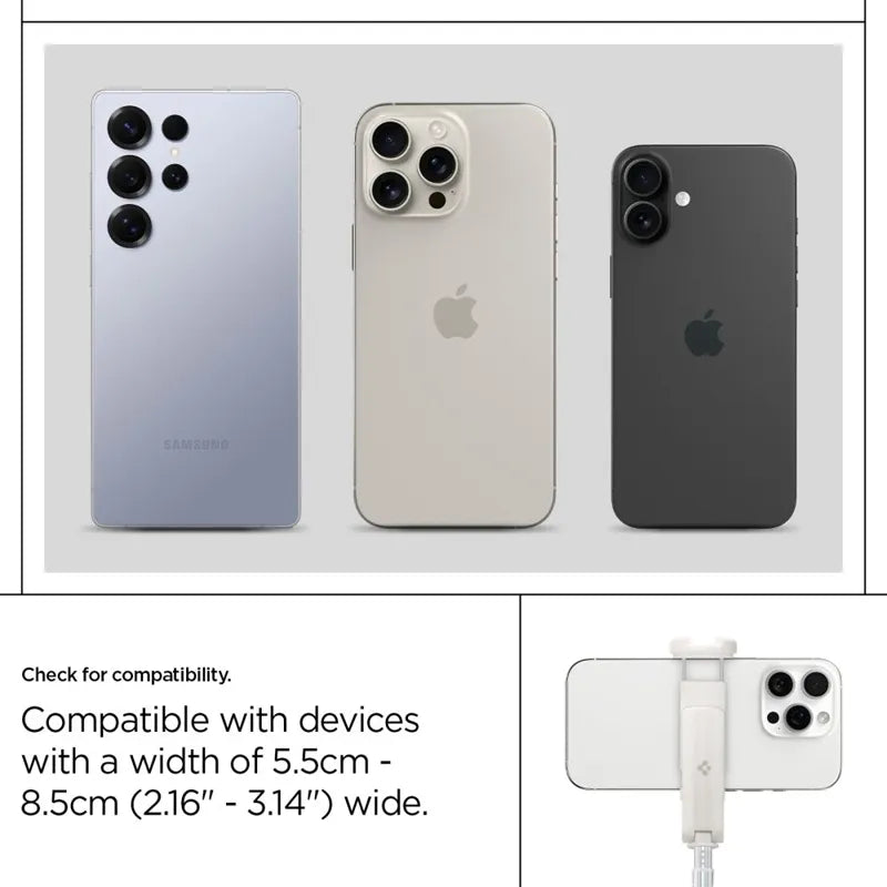 Spigen S541W "Bluetooth" asmenukių lazdelė su trikoju – išmaniojo telefono trikojis / asmenukių lazdelės laikiklis (smėlio spalvos)