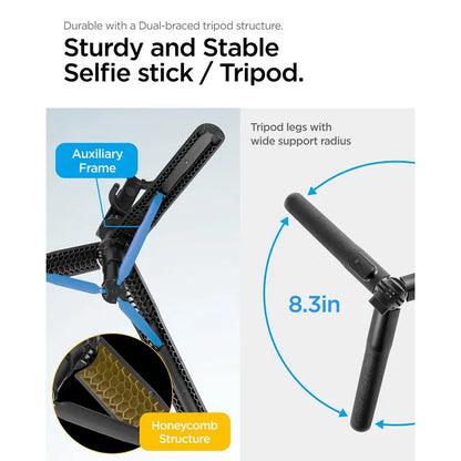 Spigen S560W Bluetooth asmenukių lazdelė su trikoju - išmaniojo telefono trikojis / asmenukių lazdos laikiklis (juodas)