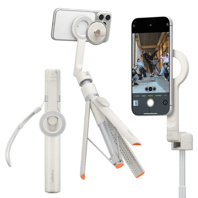 Spigen S582W MagSafe Bluetooth asmenukių lazda ir trikojis – išmaniojo telefono trikojis / asmenukių lazdos laikiklis (Dune Beige)
