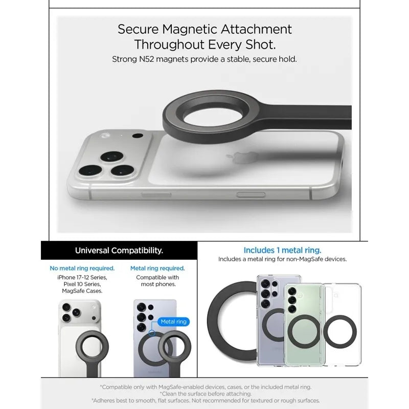 Spigen S582W „MagSafe“ „Bluetooth“ asmenukių lazda ir trikojis – išmaniojo telefono trikojis / asmenukių lazdos laikiklis (juodas)