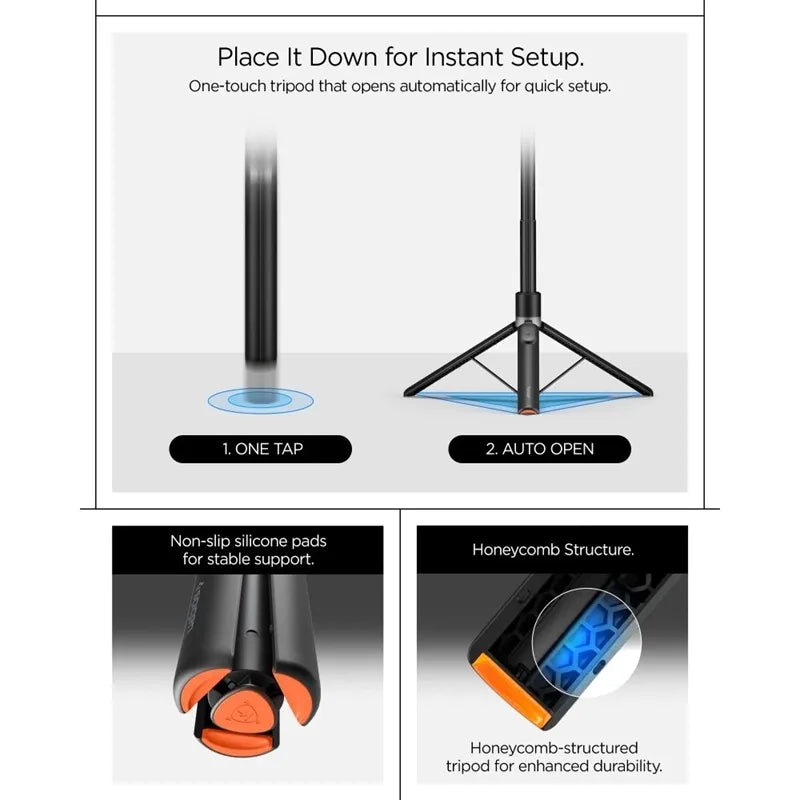 Spigen S582W „MagSafe“ „Bluetooth“ asmenukių lazda ir trikojis – išmaniojo telefono trikojis / asmenukių lazdos laikiklis (juodas)