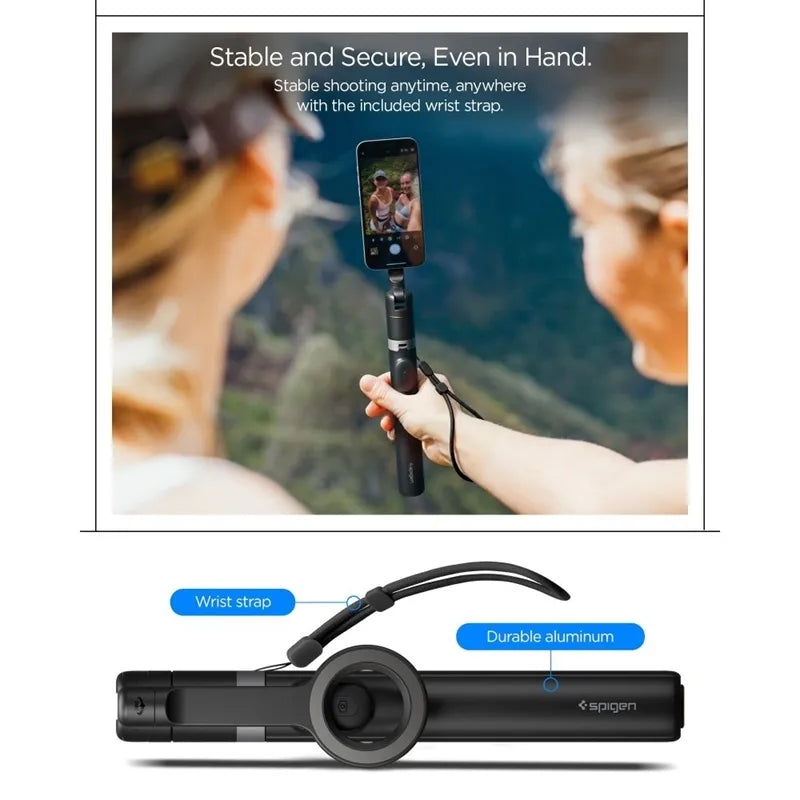 Spigen S582W „MagSafe“ „Bluetooth“ asmenukių lazda ir trikojis – išmaniojo telefono trikojis / asmenukių lazdos laikiklis (juodas)