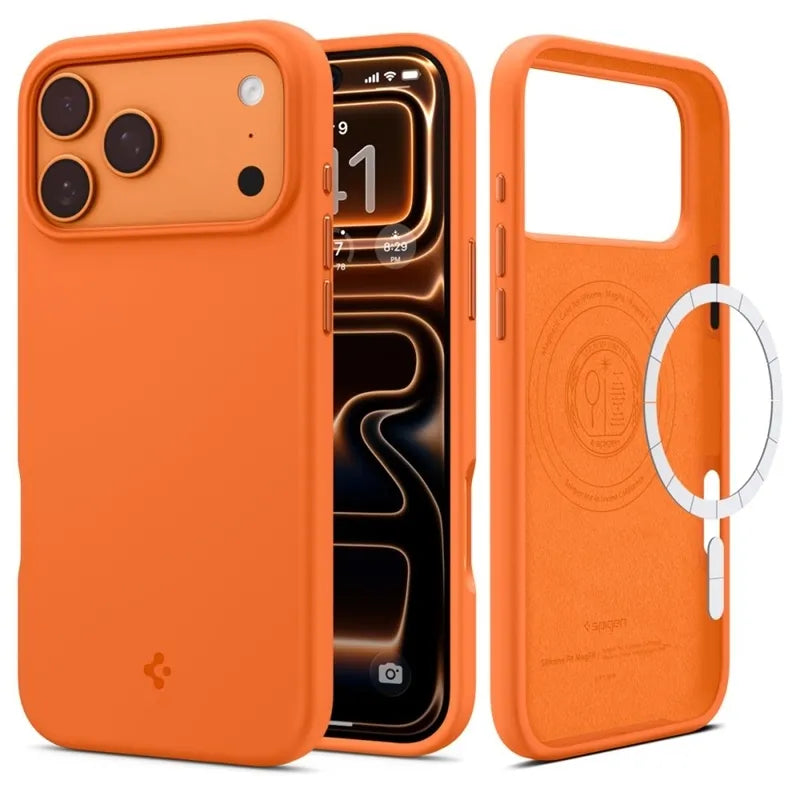 Spigen Silicone Fit Mag MagSafe - dėklas iPhone 17 Pro (kosminė oranžinė)