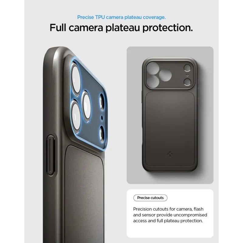 Spigen Thin Fit Mag MagSafe – dėklas, skirtas iPhone 18 Pro / 17 Pro (ginklo metalo spalvos)