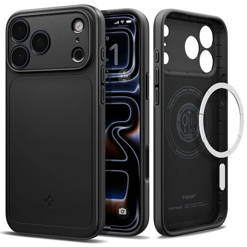 Spigen Thin Fit Mag MagSafe – dėklas, skirtas iPhone 18 Pro / 17 Pro (juodas)