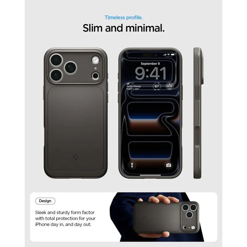 „Spigen Thin Fit Mag MagSafe“ dėklas, skirtas „iPhone 18 Pro Max“ / „17 Pro Max“ (Gunmetal)