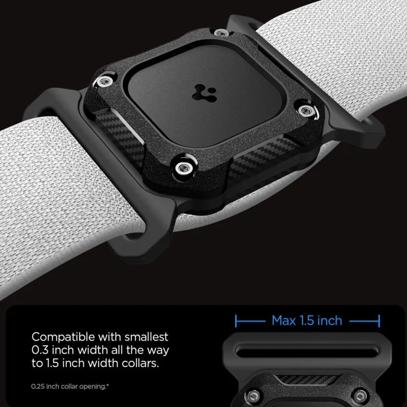 Spigen Tough Armor Apykaklė šunims – dėklas su apykaklės laikikliu, skirtas Apple AirTag 1 / 2 (juodos)