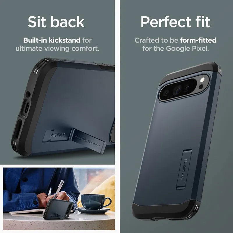 Spigen Tough Armor – dėklas, skirtas „Google Pixel 9 Pro XL“ (Metalo pilkumo)