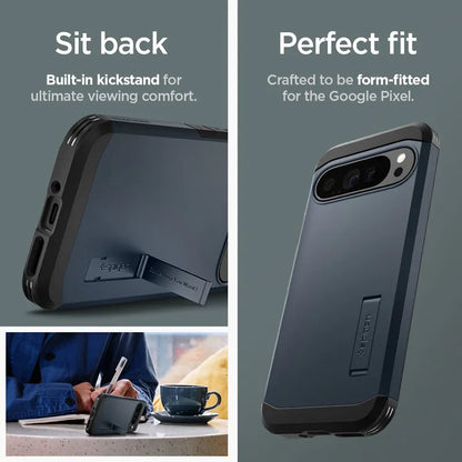 Spigen Tough Armor – dėklas, skirtas „Google Pixel 9 Pro XL“ (Metalo pilkumo)