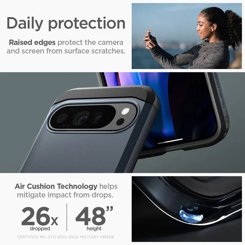 Spigen Tough Armor – dėklas, skirtas „Google Pixel 9 Pro XL“ (Metalo pilkumo)