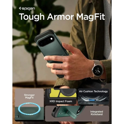 Spigen Tough Armor Mag MagSafe – dėklas Google Pixel 11 (Abyss Green)