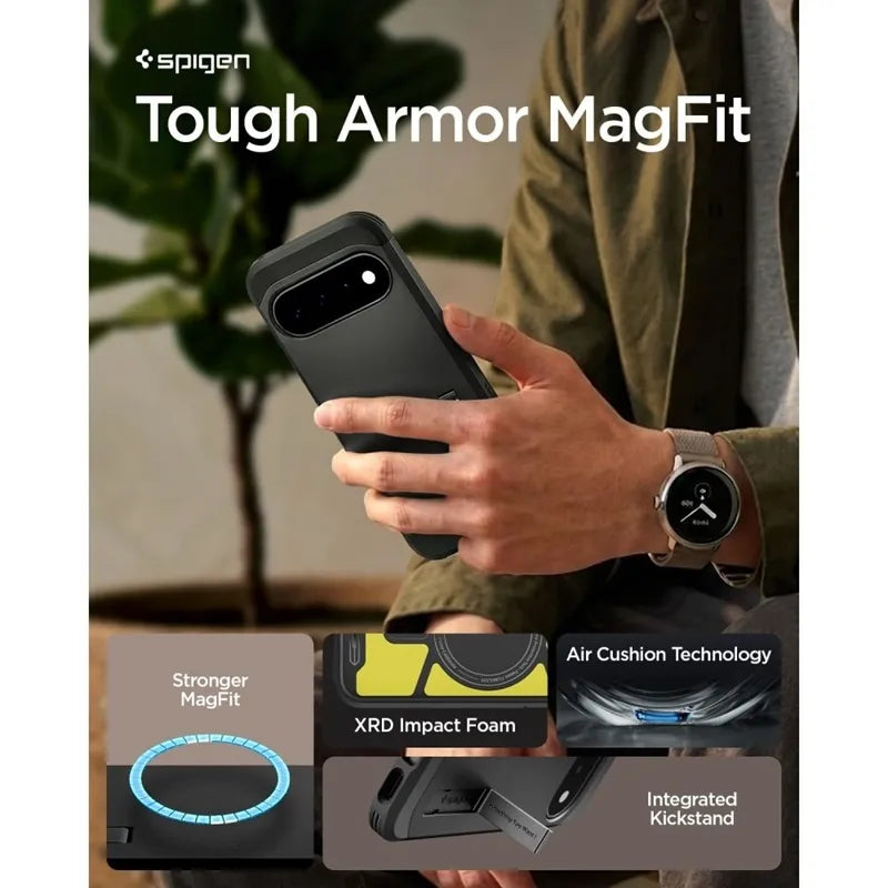 Spigen Tough Armor Mag MagSafe – dėklas Google Pixel 11 telefonui (juodas)