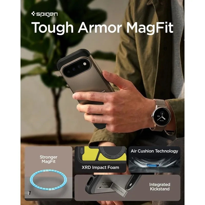 Spigen Tough Armor Mag MagSafe dėklas, skirtas Google Pixel 11 Pro (pilka)