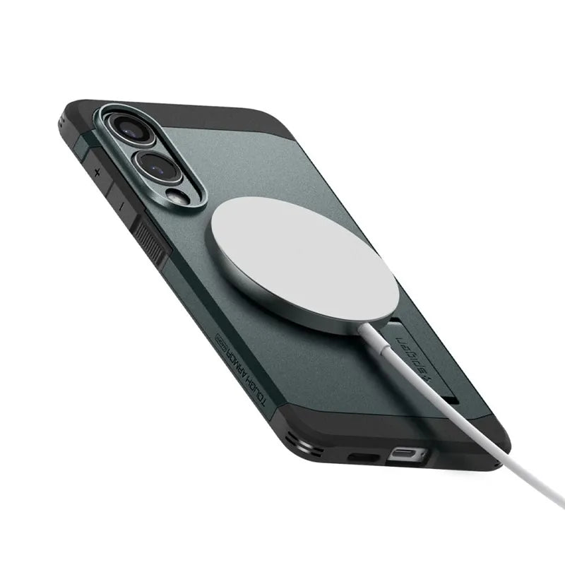 Spigen Tough Armor MagSafe – dėklas, skirtas Samsung Galaxy S25 Edge (Abyss Green)