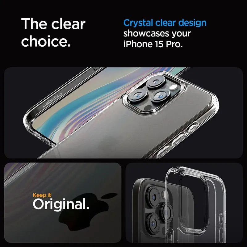 Spigen Ultra Hybrid dėklas, skirtas iPhone 15 Pro (Matinis skaidrus)