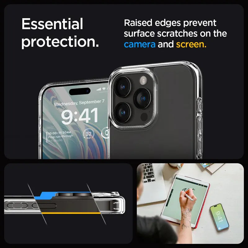 Spigen Ultra Hybrid dėklas, skirtas iPhone 15 Pro (Matinis skaidrus)