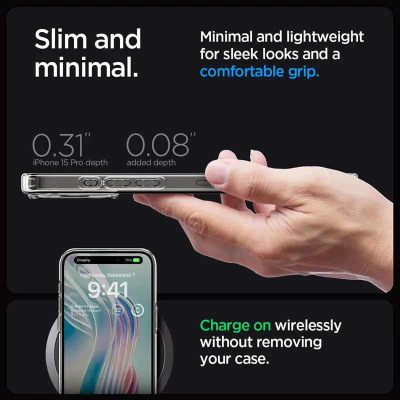 Spigen Ultra Hybrid dėklas, skirtas iPhone 15 Pro (Matinis skaidrus)