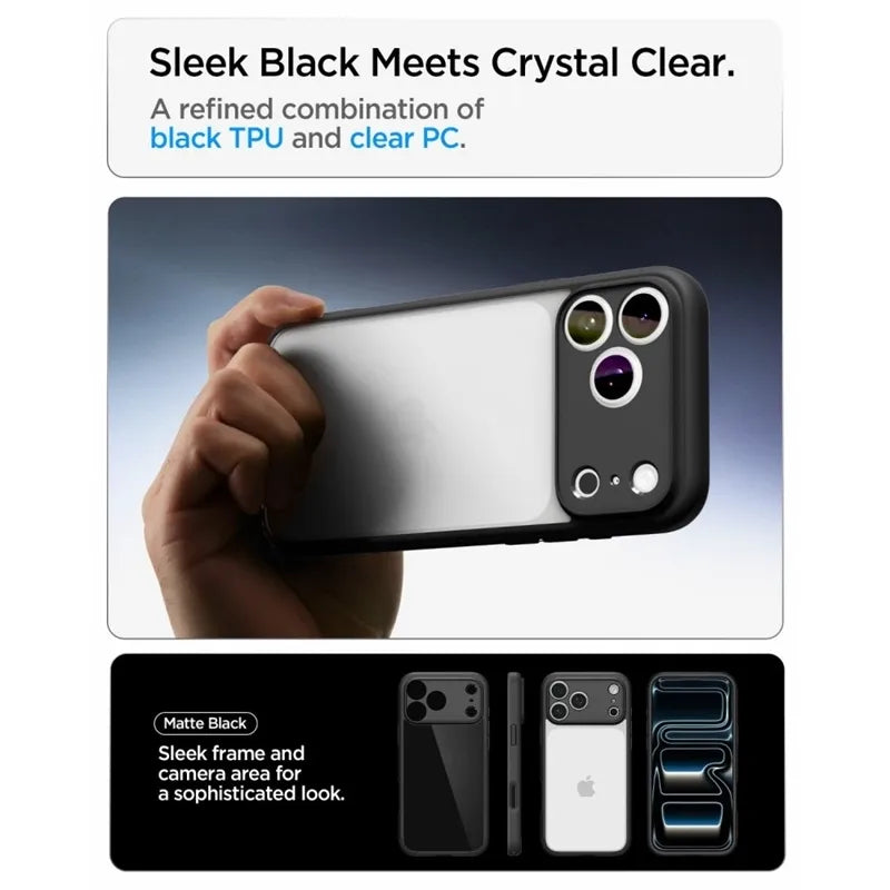 Spigen Ultra Hybrid – dėklas, skirtas iPhone 18 Pro Max / 17 Pro Max (matinė juoda)