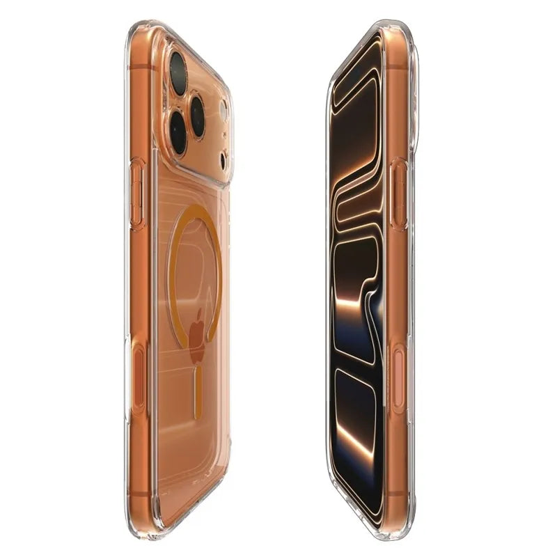 Spigen Ultra Hybrid Mag MagSafe dėklas iPhone 17 Pro Max (Skaidrus/Oranžinis)