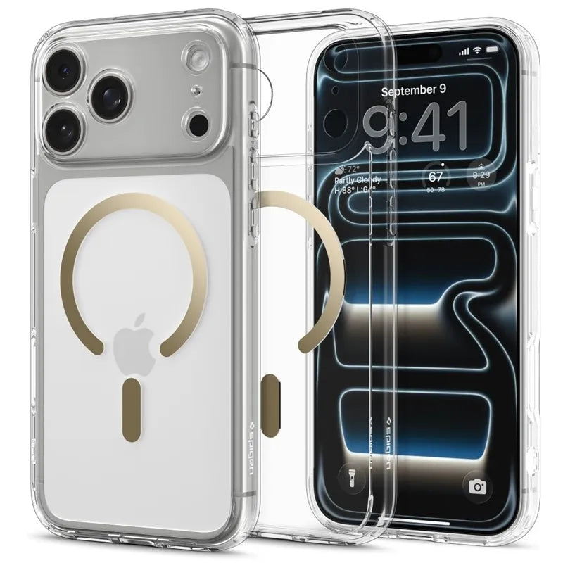 Spigen Ultra Hybrid Mag MagSafe - Dėklas iPhone 17 Pro (Skaidrus/Auksinis)