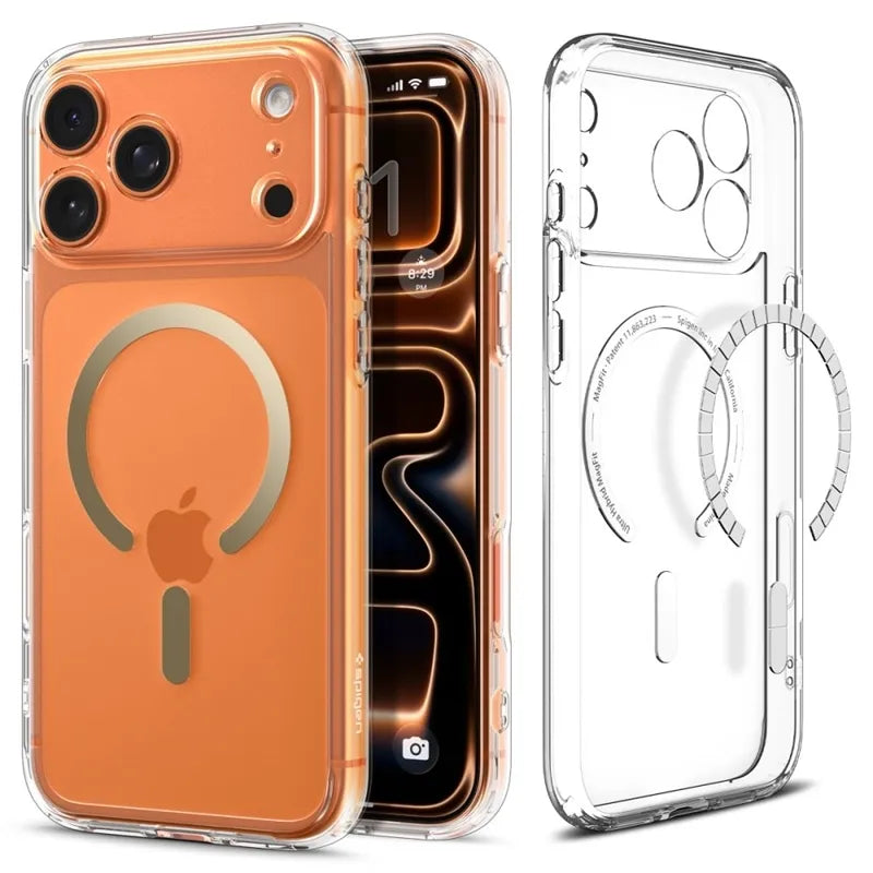 Spigen Ultra Hybrid Mag MagSafe - Dėklas iPhone 17 Pro (Skaidrus/Auksinis)