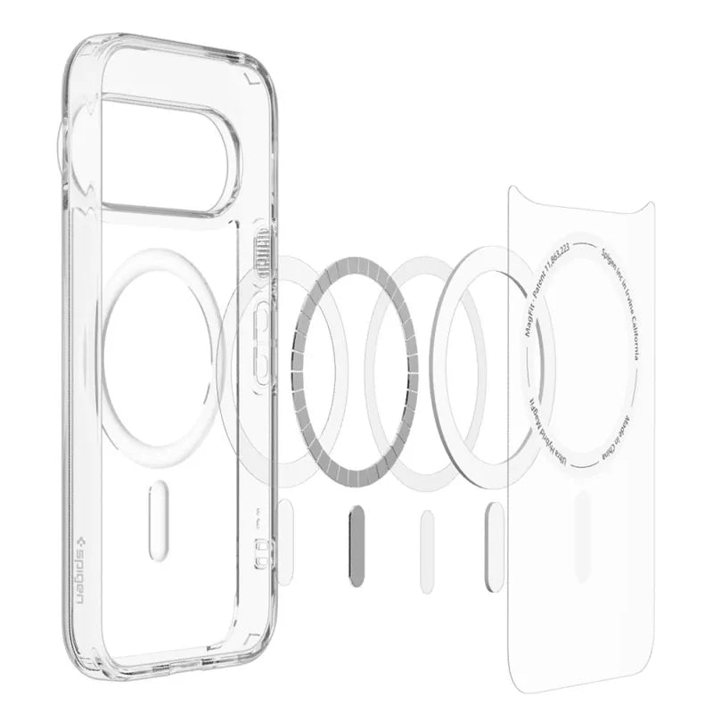 Spigen Ultra Hybrid Mag MagSafe – dėklas, skirtas Google Pixel 11 Pro XL (skaidrus / baltas)