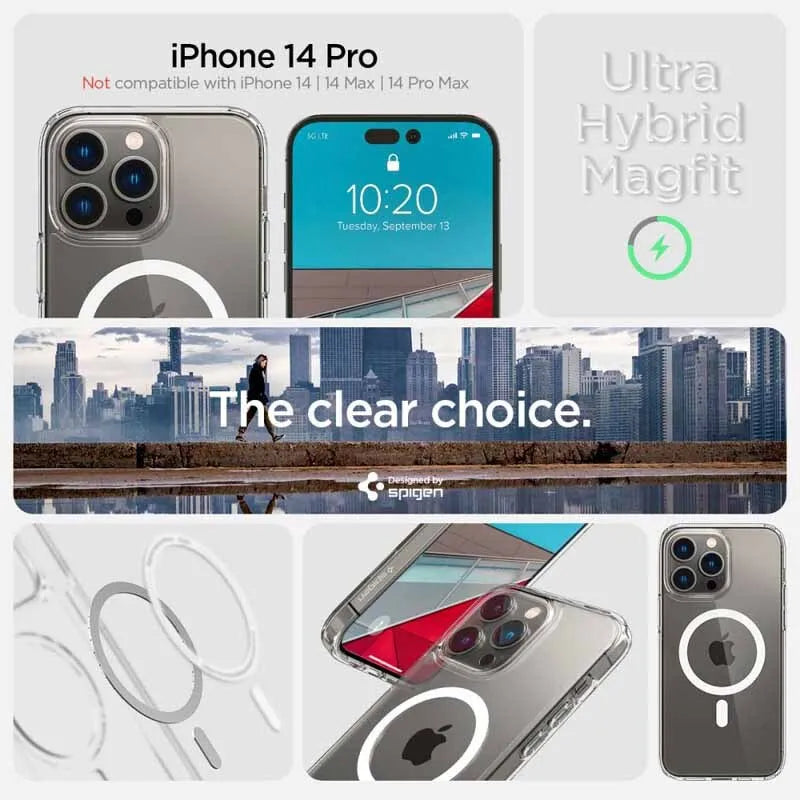 Spigen Ultra Hybrid Mag MagSafe – dėklas, skirtas iPhone 14 Pro (Baltas)