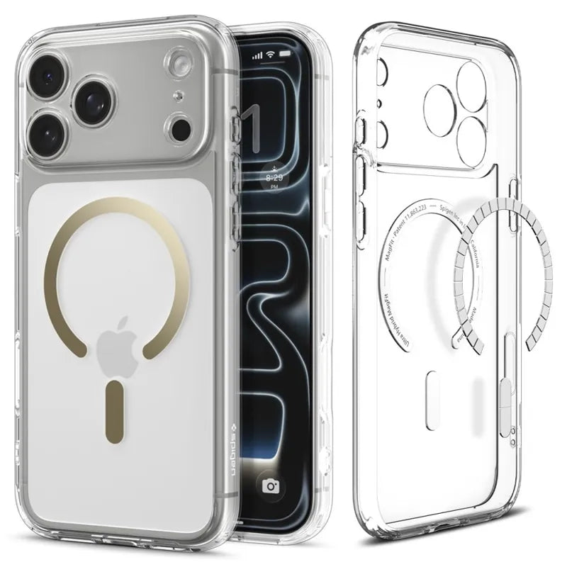 Spigen Ultra Hybrid Mag MagSafe - Dėklas, skirtas iPhone 17 Pro Max (Skaidrus/Auksinis)