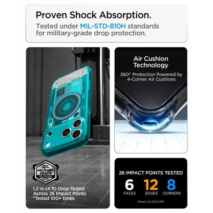 Spigen Ultra Hybrid Mag MagSafe – dėklas, skirtas iPhone 18 Pro / 17 Pro (C-One Bondi Blue)