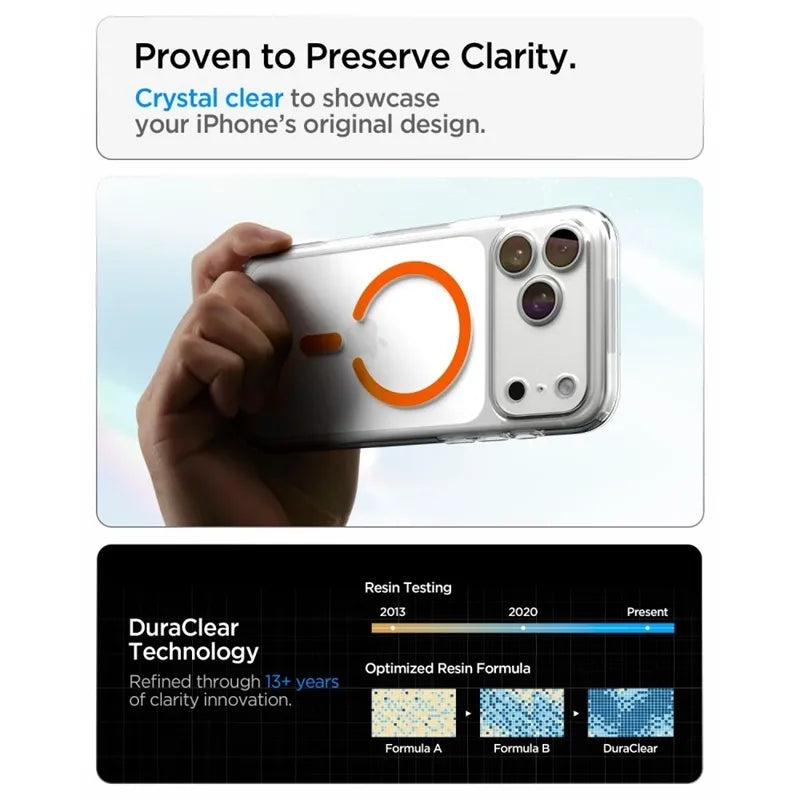 Spigen Ultra Hybrid Mag MagSafe – dėklas, skirtas iPhone 18 Pro / 17 Pro (permatomas / oranžinis)
